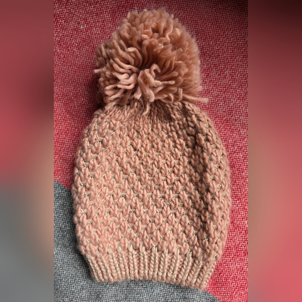 Blush Pink& Gold Beanie With Pom